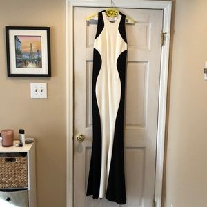 Black and white color block prom dress